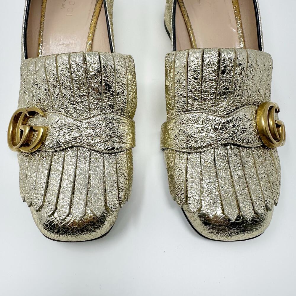 🆕 Gucci Galassia GG Platino Marmont Metallic Gold Block Loafers 37.5/7.5✨ - Picture 5 of 14
